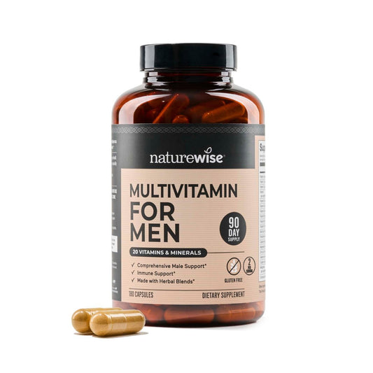 NatureWise Multivitamin für Männer – Tägliche Unterstützung mit Mineralien & Kräutern für Energie, Leistung & Immunsystem – Vitamin A, C, D, B-Komplex – Soja- & Glutenfrei, Nicht-GVO – 180 Kapseln (3-Monats-Vorrat)