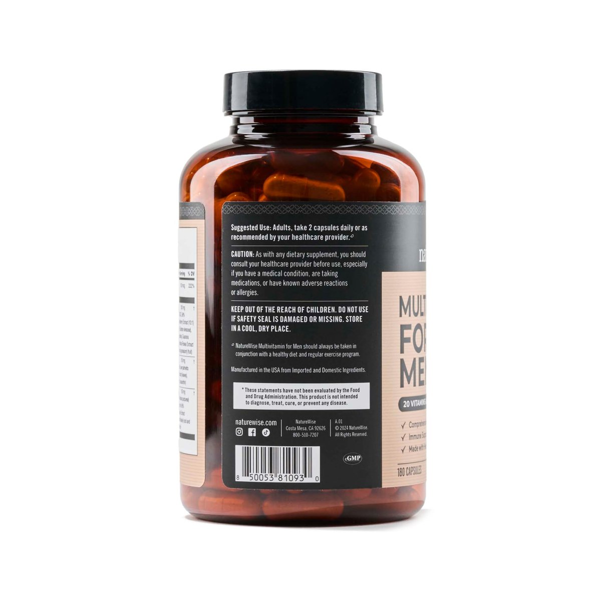 NatureWise Multivitamin für Männer – Tägliche Unterstützung mit Mineralien & Kräutern für Energie, Leistung & Immunsystem – Vitamin A, C, D, B-Komplex – Soja- & Glutenfrei, Nicht-GVO – 180 Kapseln (3-Monats-Vorrat)