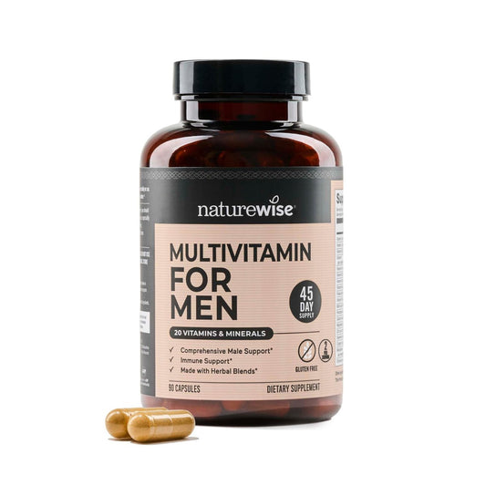 NatureWise Multivitamin für Männer – Tägliche Unterstützung mit Mineralien & Kräutern für Energie, Leistung & Immunsystem – Vitamin A, C, D, B-Komplex – Soja- & glutenfrei, nicht-GVO – 90 Kapseln (45-Tage-Vorrat)