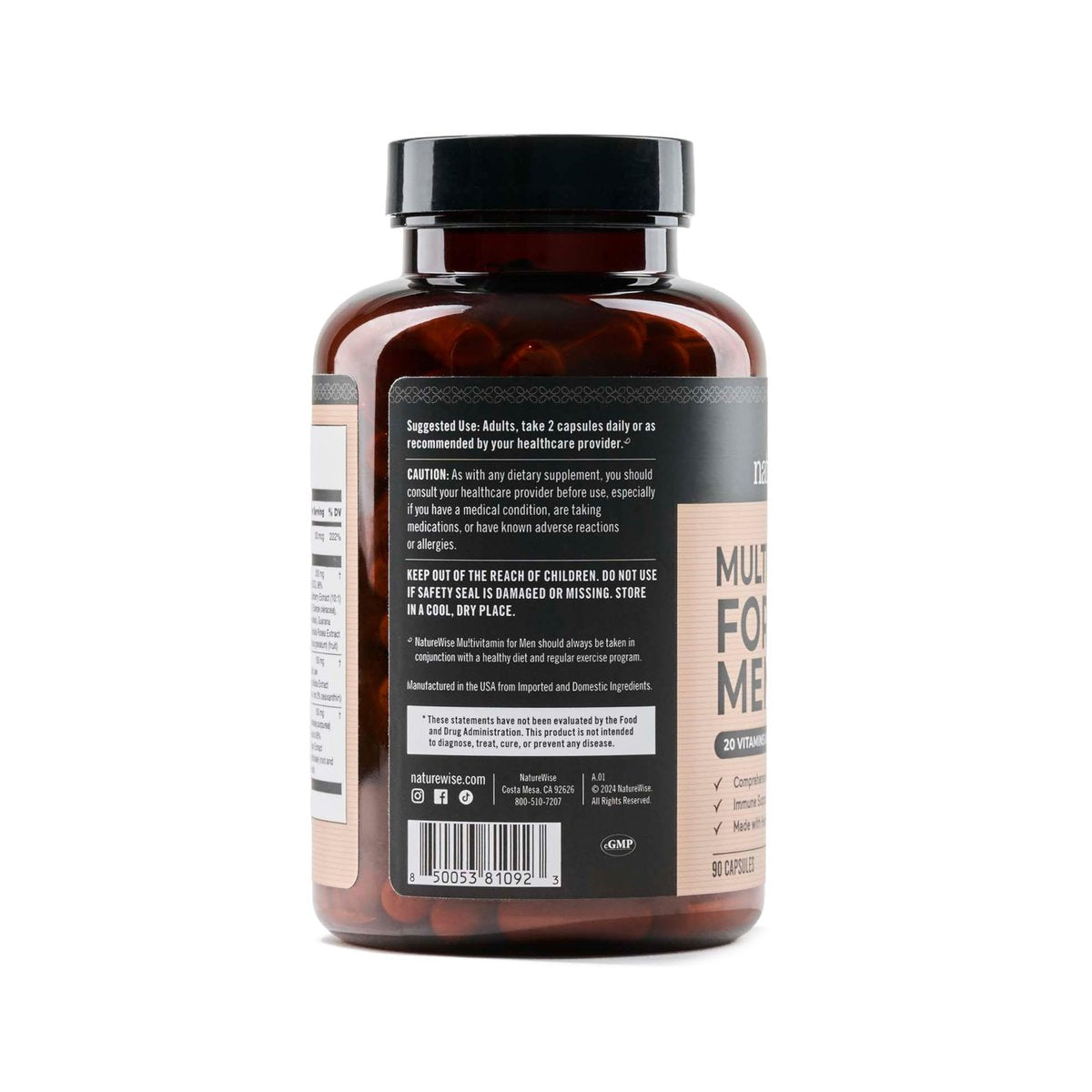 NatureWise Multivitamin für Männer – Tägliche Unterstützung mit Mineralien & Kräutern für Energie, Leistung & Immunsystem – Vitamin A, C, D, B-Komplex – Soja- & glutenfrei, nicht-GVO – 90 Kapseln (45-Tage-Vorrat)