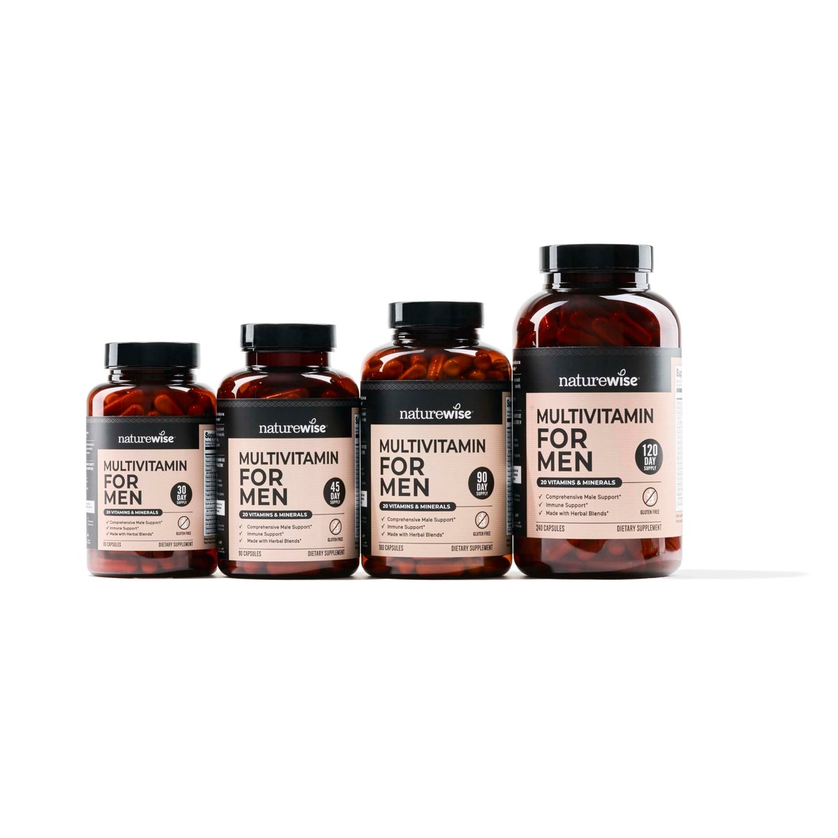 NatureWise Multivitamin für Männer – Tägliche Unterstützung mit Mineralien & Kräutern für Energie, Leistung & Immunsystem – Vitamin A, C, D, B-Komplex – Soja- & glutenfrei, nicht-GVO – 90 Kapseln (45-Tage-Vorrat)