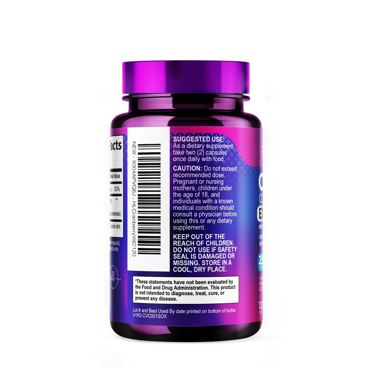 Cranberry Extrakt 500mg pro Portion – 3-fach konzentrierter Ganzfrucht-Cranberry mit Vitamin C, zur Unterstützung der Harnwegsgesundheit – 120 Kapseln