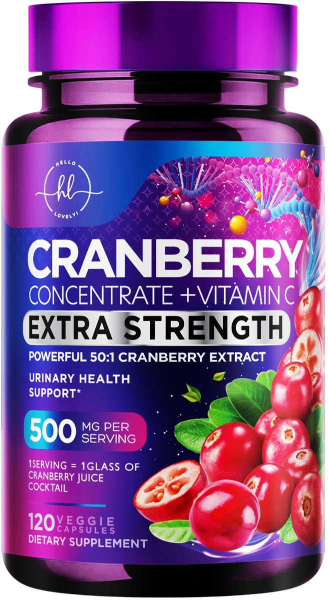 Cranberry Extrakt 500mg pro Portion – 3-fach konzentrierter Ganzfrucht-Cranberry mit Vitamin C, zur Unterstützung der Harnwegsgesundheit – 120 Kapseln