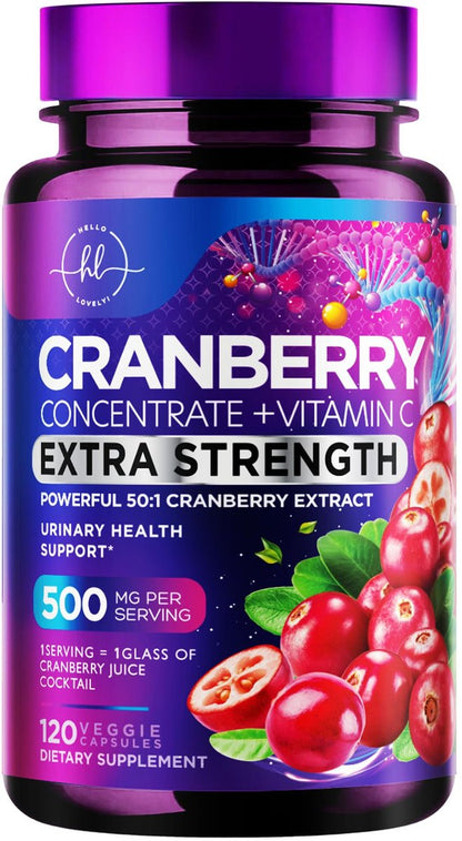 Cranberry Extrakt 500mg pro Portion – 3-fach konzentrierter Ganzfrucht-Cranberry mit Vitamin C, zur Unterstützung der Harnwegsgesundheit – 120 Kapseln
