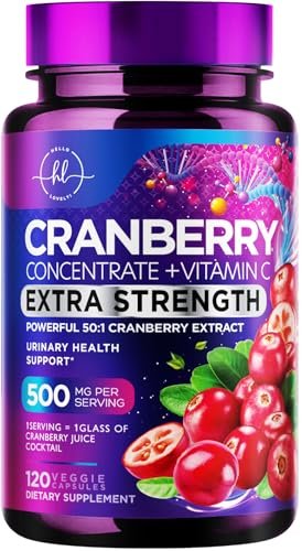 Cranberry Extrakt 500mg pro Portion – 3-fach konzentrierter Ganzfrucht-Cranberry mit Vitamin C, zur Unterstützung der Harnwegsgesundheit – 120 Kapseln