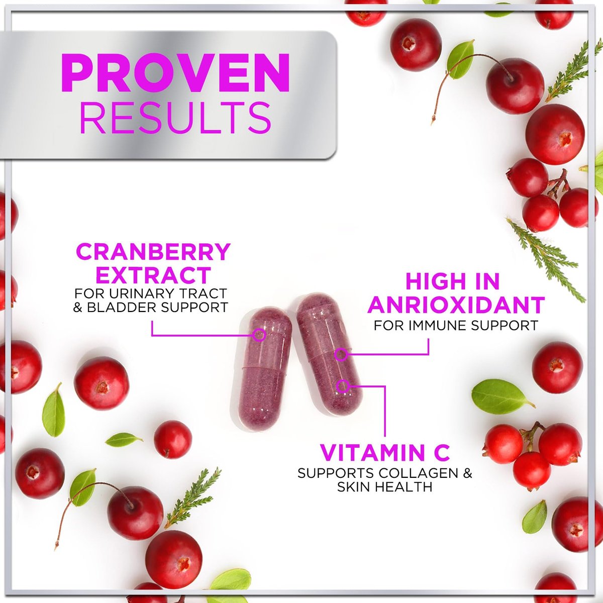 Cranberry Extrakt 500mg pro Portion – 3-fach konzentrierter Ganzfrucht-Cranberry mit Vitamin C, zur Unterstützung der Harnwegsgesundheit – 120 Kapseln