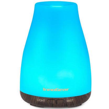 InnoGear Aroma-Diffuser – Ultraschall Diffuser für Aromatherapie, 100 ml, 7 Farben LED, 2 Nebelmodi, Auto-Abschaltung, braune Basis