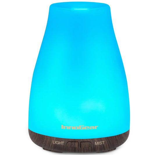 InnoGear Aroma-Diffuser – Ultraschall Diffuser für Aromatherapie, 100 ml, 7 Farben LED, 2 Nebelmodi, Auto-Abschaltung, braune Basis