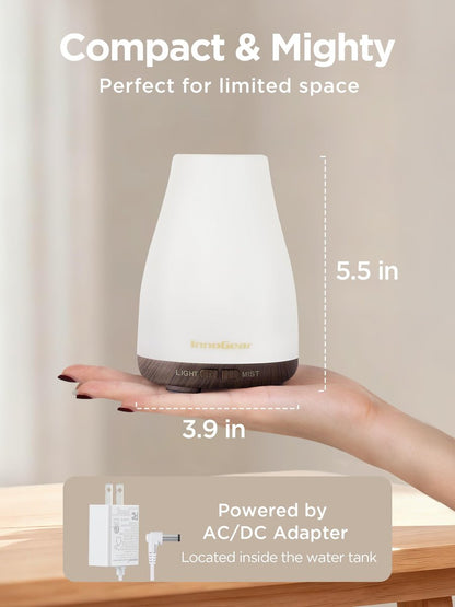 InnoGear Aroma-Diffuser – Ultraschall Diffuser für Aromatherapie, 100 ml, 7 Farben LED, 2 Nebelmodi, Auto-Abschaltung, braune Basis