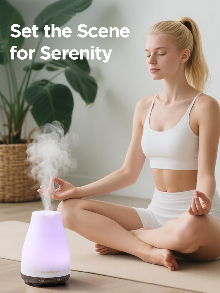 InnoGear Aroma-Diffuser – Ultraschall Diffuser für Aromatherapie, 100 ml, 7 Farben LED, 2 Nebelmodi, Auto-Abschaltung, braune Basis