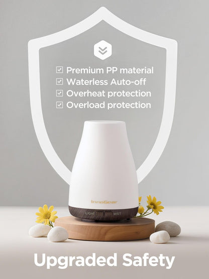 InnoGear Aroma-Diffuser – Ultraschall Diffuser für Aromatherapie, 100 ml, 7 Farben LED, 2 Nebelmodi, Auto-Abschaltung, braune Basis