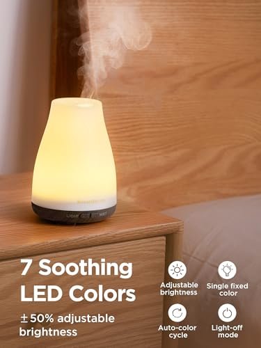 InnoGear Aroma-Diffuser – Ultraschall Diffuser für Aromatherapie, 100 ml, 7 Farben LED, 2 Nebelmodi, Auto-Abschaltung, braune Basis