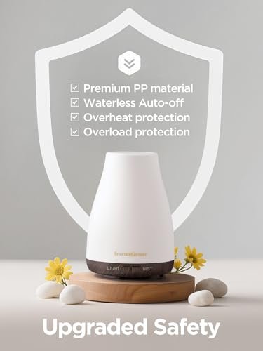 InnoGear Aroma-Diffuser – Ultraschall Diffuser für Aromatherapie, 100 ml, 7 Farben LED, 2 Nebelmodi, Auto-Abschaltung, braune Basis