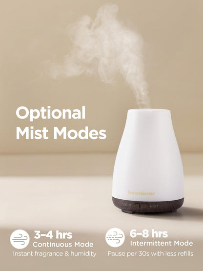 InnoGear Aroma-Diffuser – Ultraschall Diffuser für Aromatherapie, 100 ml, 7 Farben LED, 2 Nebelmodi, Auto-Abschaltung, braune Basis