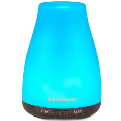 InnoGear Aroma-Diffuser – Ultraschall Diffuser für Aromatherapie, 100 ml, 7 Farben LED, 2 Nebelmodi, Auto-Abschaltung, braune Basis
