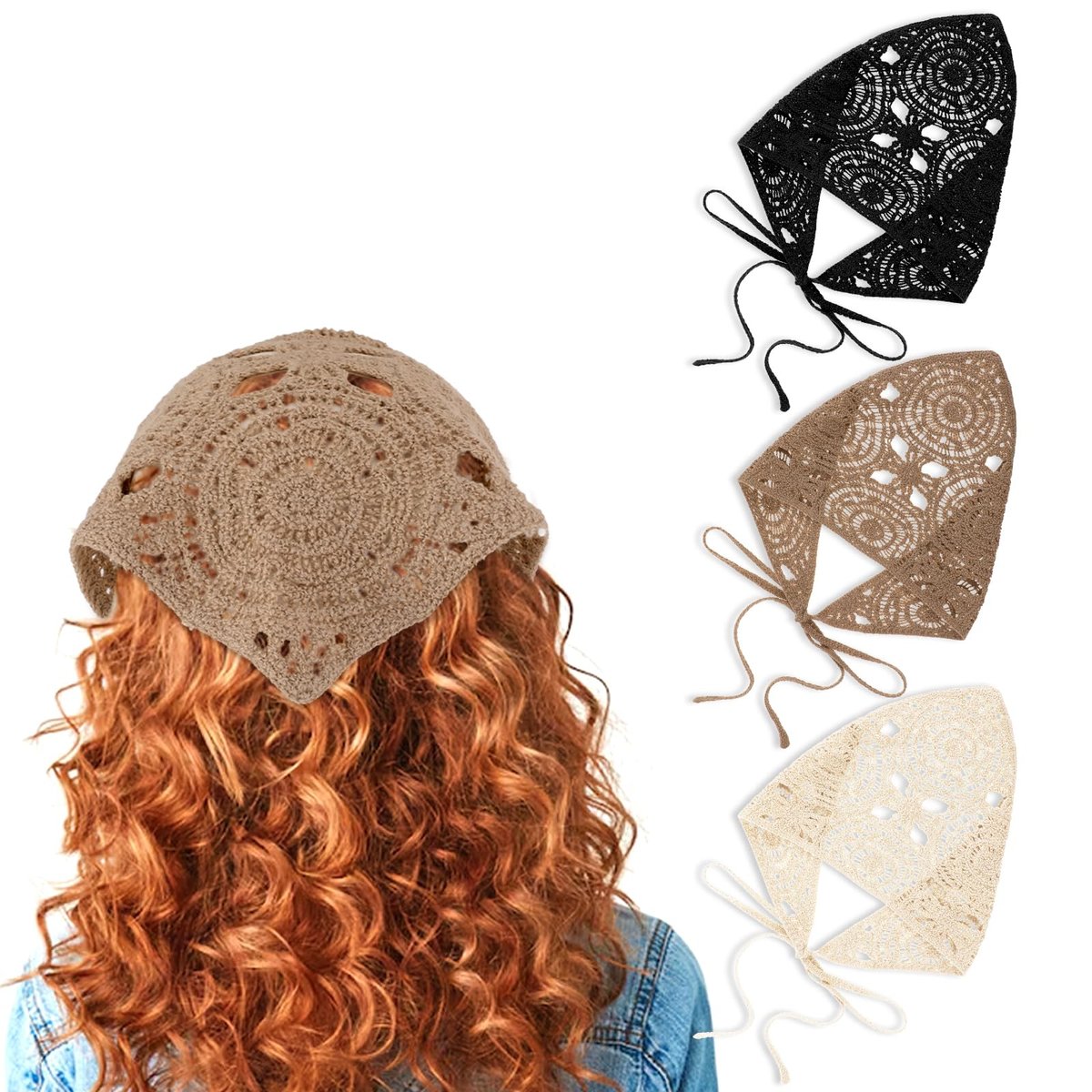 Simarro 3-teiliges Häkel-Stirnband-Set – Hohle Strick-Kopftücher im Vintage-Stil für Frauen & Mädchen