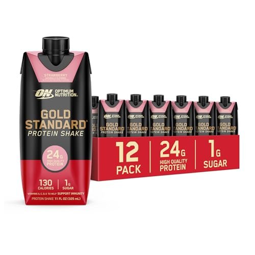 Optimum Nutrition Gold Standard Protein Shake – 24g Protein, trinkfertig, Erdbeer-Geschmack, 11 Fl Oz, 12er-Pack