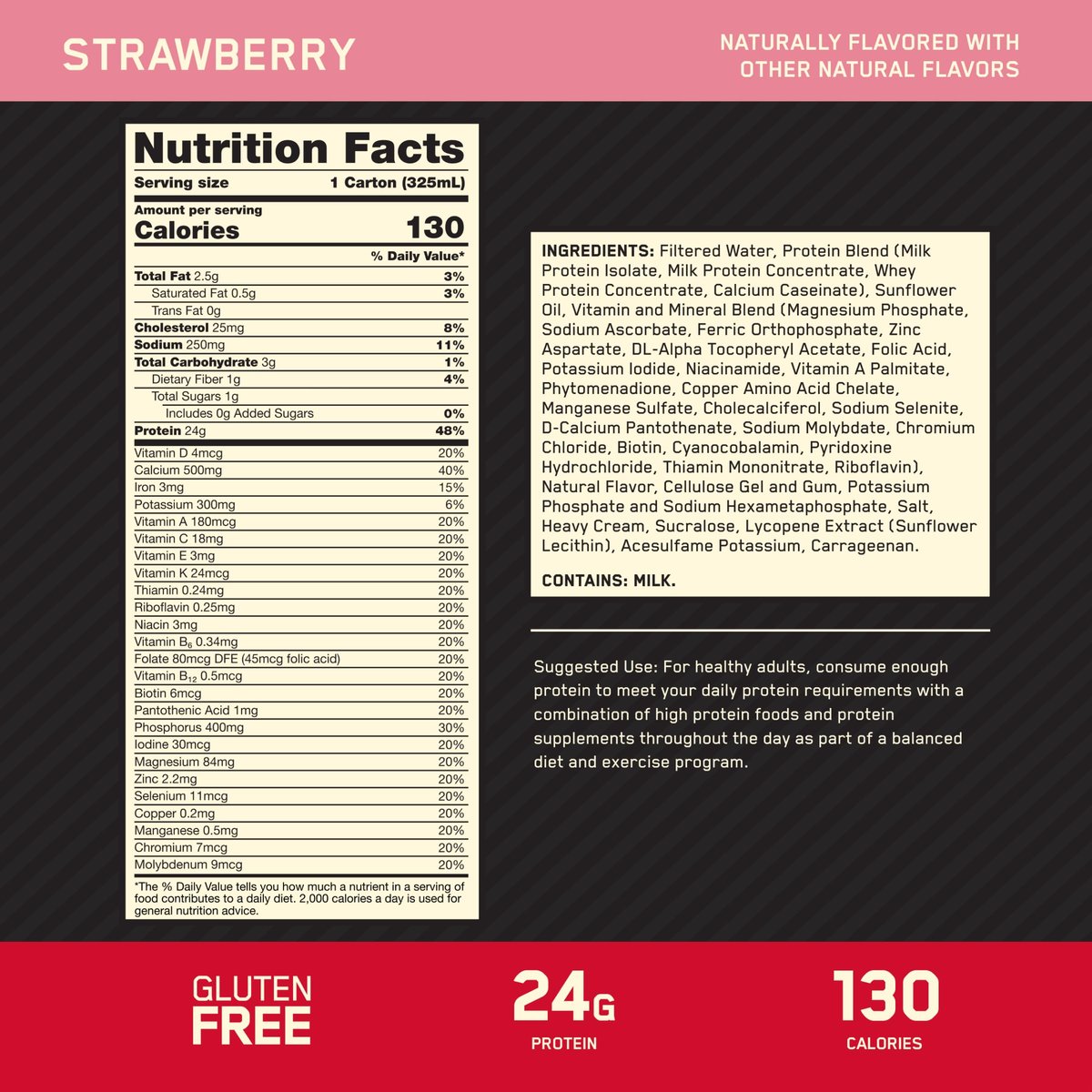 Optimum Nutrition Gold Standard Protein Shake – 24g Protein, trinkfertig, Erdbeer-Geschmack, 11 Fl Oz, 12er-Pack