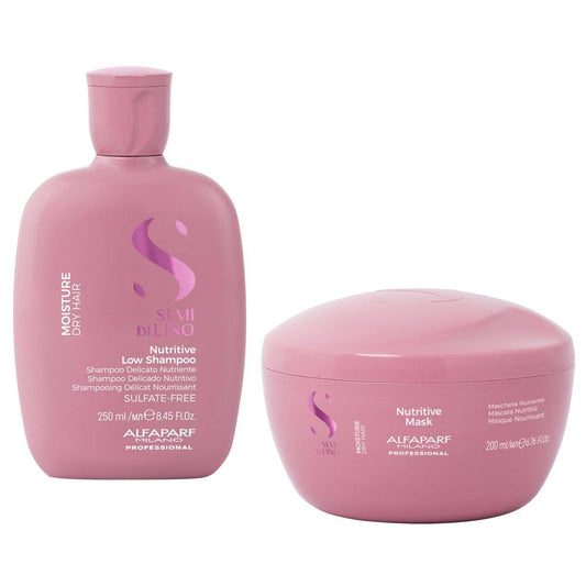 ALFAPARF MILANO Semi di Lino Feuchtigkeitsspendendes Shampoo und Haarmaske für trockenes Haar – Hydratisiert, nährt, macht geschmeidig – Farbschutz – Verleiht Glanz und Weichheit bei trockenem, geschädigtem Haar – Sulfatfrei