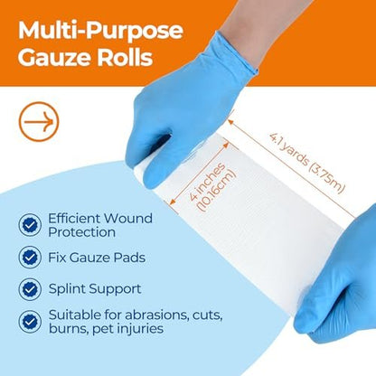K Kingstar Mullbinden 10 cm x 3,7 m, 24 Rollen, elastische Fixierbinden, einzeln verpackt, inklusive medizinischem Klebeband