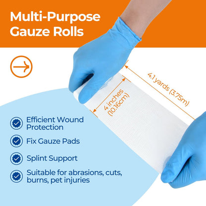 K Kingstar Mullbinden 10 cm x 3,7 m, 24 Rollen, elastische Fixierbinden, einzeln verpackt, inklusive medizinischem Klebeband