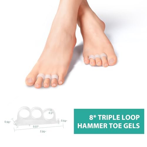 Welnove Hammer Zehenkorrektor für Frauen - 8 Stück Hammerzehen-Polster für gekrümmte, krumme und Krallenzehen - Weiche Unterstützung und Neuausrichtung (Klar, 3-Loop-Design)