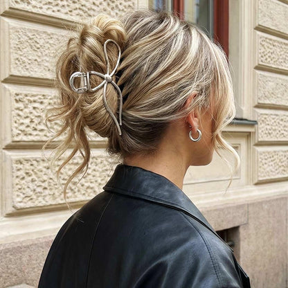 CAKURE Gold & Silber Bow Claw Haarspangen für Frauen – 2er-Pack Metall Haarspangen für mittleres Haar