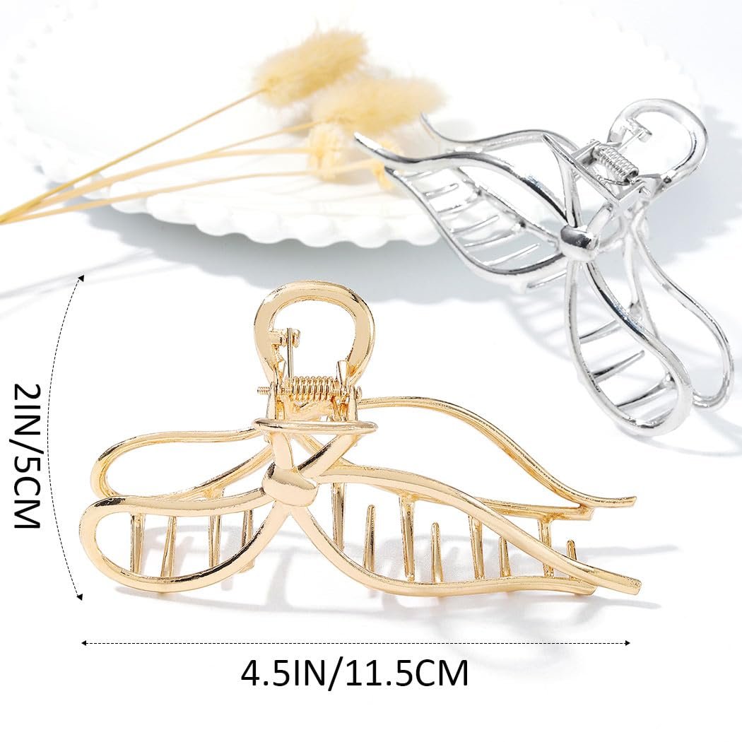 CAKURE Gold & Silber Bow Claw Haarspangen für Frauen – 2er-Pack Metall Haarspangen für mittleres Haar