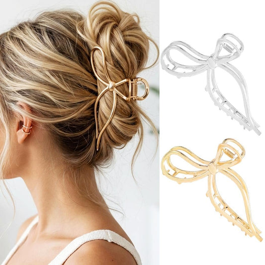 CAKURE Gold & Silber Bow Claw Haarspangen für Frauen – 2er-Pack Metall Haarspangen für mittleres Haar