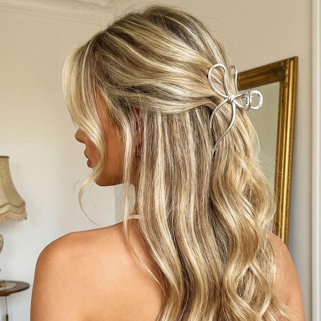 CAKURE Gold & Silber Bow Claw Haarspangen für Frauen – 2er-Pack Metall Haarspangen für mittleres Haar
