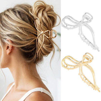 CAKURE Gold & Silber Bow Claw Haarspangen für Frauen – 2er-Pack Metall Haarspangen für mittleres Haar