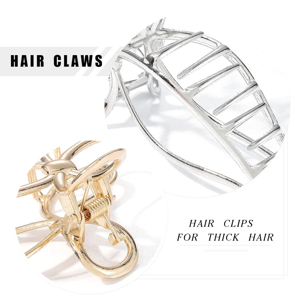 CAKURE Gold & Silber Bow Claw Haarspangen für Frauen – 2er-Pack Metall Haarspangen für mittleres Haar