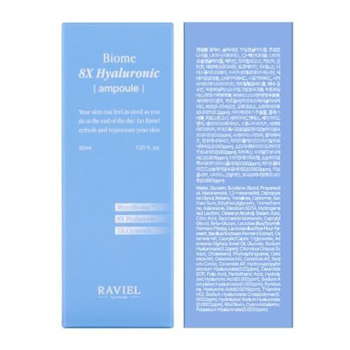 RAVIEL Biome 8X Hyaluronic Ampoule – Intensive Feuchtigkeits- & Porenpflege-Serum mit 5X Ceramid für trockene, empfindliche Haut, Koreanische Hautpflege, 30ml