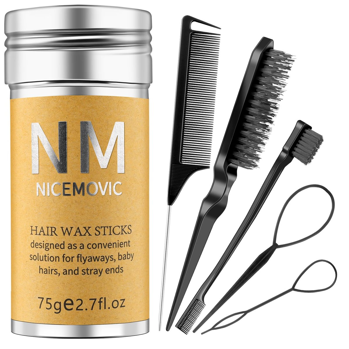 Haarwachs-Stick-Set für fliegende Haare – Weihnachtsgeschenke für Frauen und Kinder, Geburtstagsgeschenke, trendige Haaraccessoires für Mädchen und Teenager, Haargel-Stick für Babys Haare, Schwarz