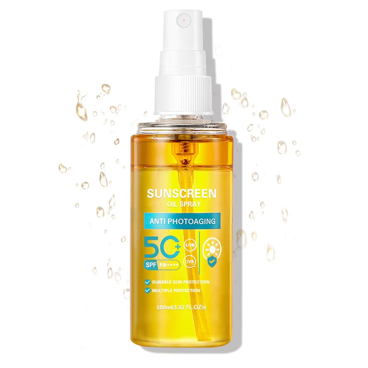 QIUFSSE Sonnenöl Körpersonnencreme Spray SPF 50 Feuchtigkeitsspendender Glow Nebel Leichtes SPF Körperöl, Erfrischendes Spray, Geeignet für alle Hauttypen