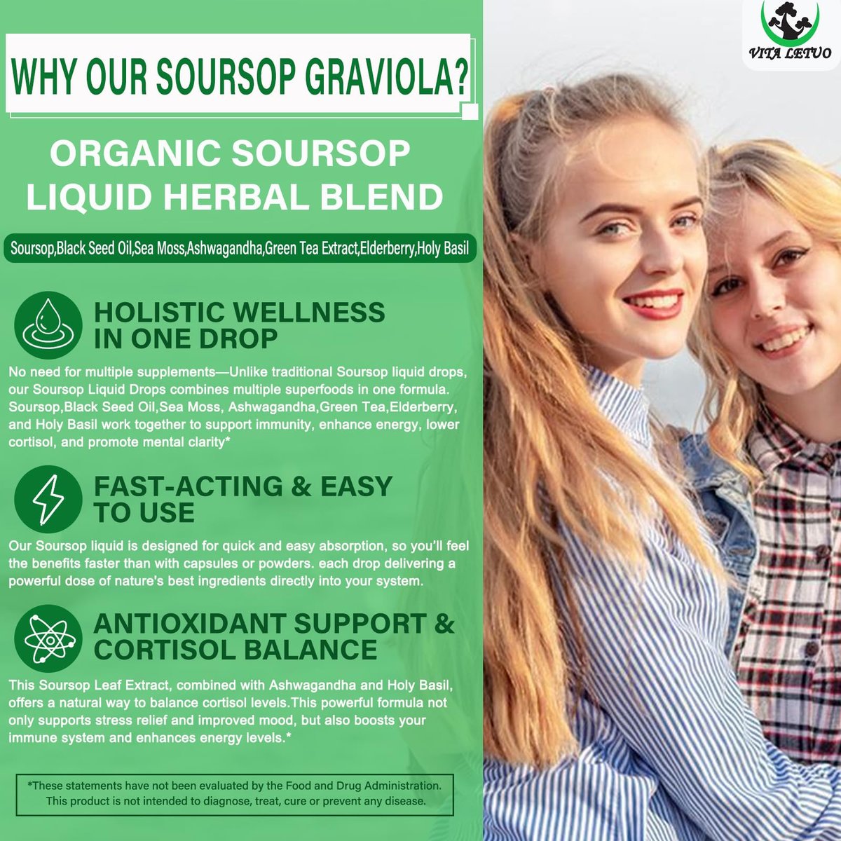 Soursop Drops – Soursop Bitters Liquid mit Seemoos, Schwarzkümmelöl, Grüntee-Extrakt, Ashwagandha, Holunderbeeren, Heiliges Basilikum – Multimineral- & Vitamin-Superfood-Tropfen für Immun-, Verdauungs- & Zellunterstützung