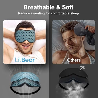 LitBear Atmungsaktive Schlafmaske – 3D-Augenmaske für Seitenschläfer, Männer & Frauen, lichtblockierende Schlafbrille mit verstellbarem Band, weiche leichte Augenabdeckung für Reisen, Nachtschicht, Nickerchen – Eisblau