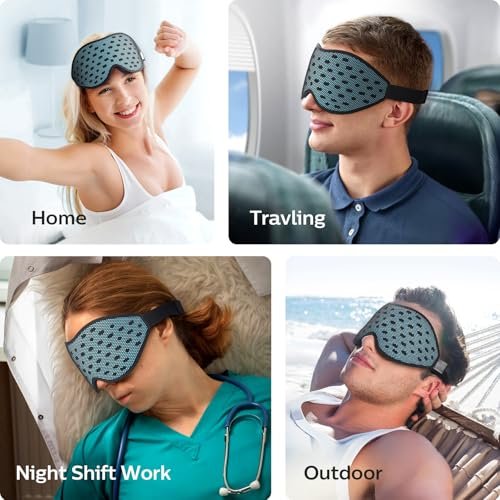 LitBear Atmungsaktive Schlafmaske – 3D-Augenmaske für Seitenschläfer, Männer & Frauen, lichtblockierende Schlafbrille mit verstellbarem Band, weiche leichte Augenabdeckung für Reisen, Nachtschicht, Nickerchen – Eisblau