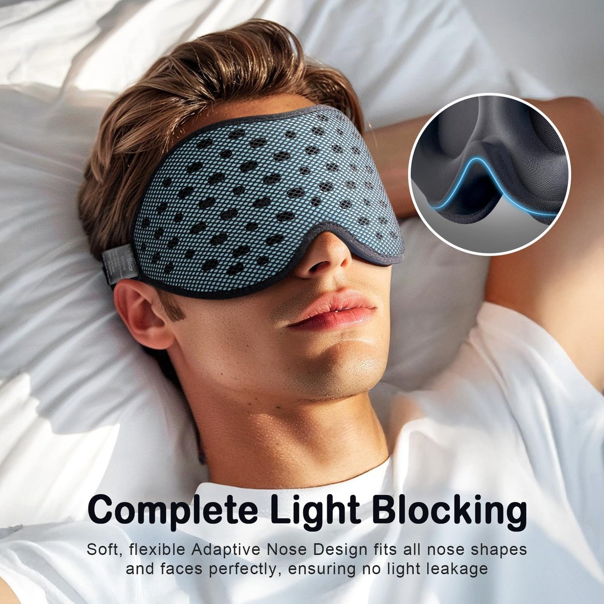 LitBear Atmungsaktive Schlafmaske – 3D-Augenmaske für Seitenschläfer, Männer & Frauen, lichtblockierende Schlafbrille mit verstellbarem Band, weiche leichte Augenabdeckung für Reisen, Nachtschicht, Nickerchen – Eisblau