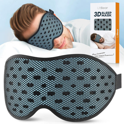 LitBear Atmungsaktive Schlafmaske – 3D-Augenmaske für Seitenschläfer, Männer & Frauen, lichtblockierende Schlafbrille mit verstellbarem Band, weiche leichte Augenabdeckung für Reisen, Nachtschicht, Nickerchen – Eisblau