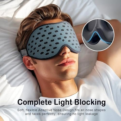 LitBear Atmungsaktive Schlafmaske – 3D-Augenmaske für Seitenschläfer, Männer & Frauen, lichtblockierende Schlafbrille mit verstellbarem Band, weiche leichte Augenabdeckung für Reisen, Nachtschicht, Nickerchen – Eisblau