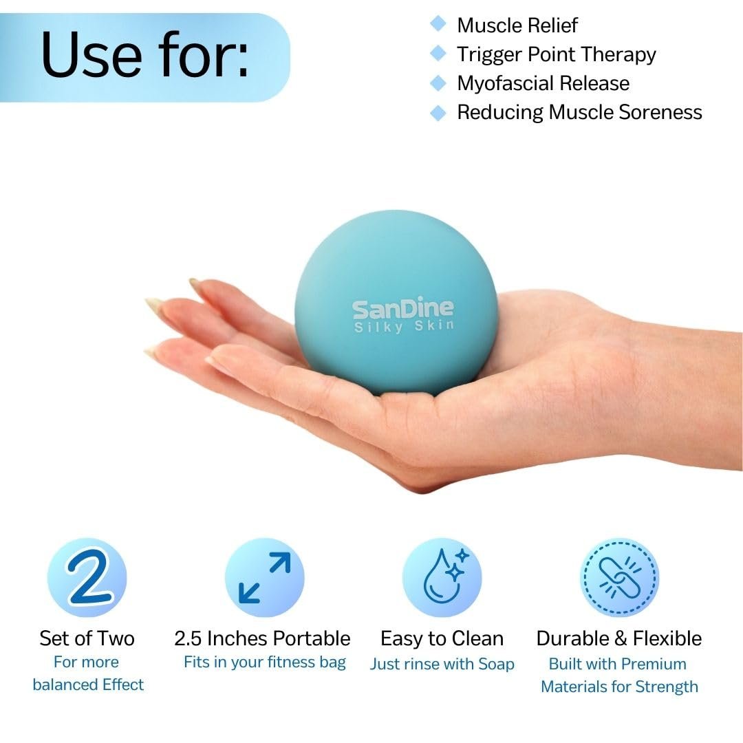 SanDine Lacrosse Massagebälle für Tiefengewebsmassage – 2er-Pack Triggerpunkt-Bälle aus Silikon zur Linderung von Muskelkater und Verbesserung der Flexibilität (Blau)
