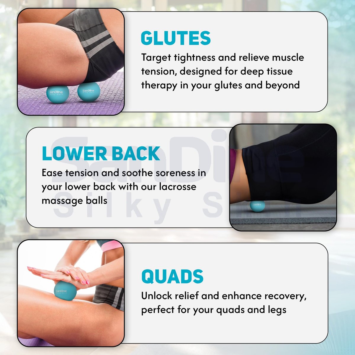 SanDine Lacrosse Massagebälle für Tiefengewebsmassage – 2er-Pack Triggerpunkt-Bälle aus Silikon zur Linderung von Muskelkater und Verbesserung der Flexibilität (Blau)