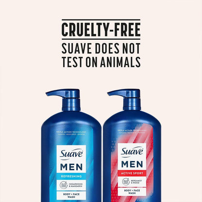 Suave Men Body + Face Wash Bundle – Energizing Sport (Bergamot & Wood) 2er-Pack + Erfrischend (Zeder & Mandarine), 30 Oz pro Flasche