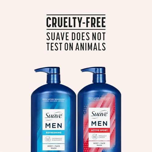 Suave Men Body + Face Wash Bundle – Energizing Sport (Bergamot & Wood) 2er-Pack + Erfrischend (Zeder & Mandarine), 30 Oz pro Flasche