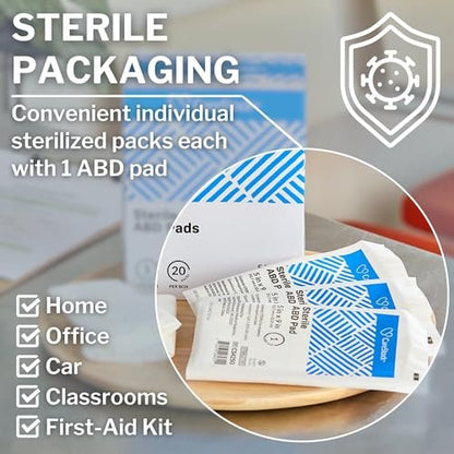 CareStock ABD-Kompressen 13x23 cm [20er-Pack] Sterile Saugkompressen, extra saugfähig, einzeln verpackt, Wundversorgung Erste Hilfe