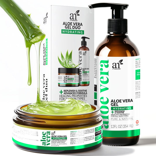 Artnaturals Aloe Vera Gel Set - JUMBO 20oz - Sonnenbrandlinderung & Feuchtigkeitspflege für Gesicht, Körper, Kopfhaut & Haare - Beruhigende Feuchtigkeitscreme nach Sonnenexposition - Frisch geerntet innerhalb von 12 Stunden