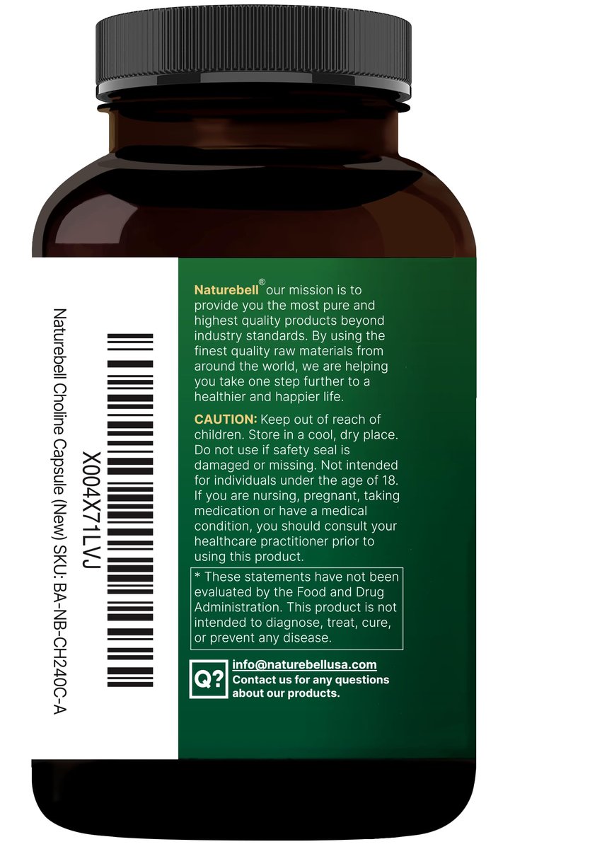 NatureBell Cholin 500 mg mit Omega-3-Fettsäuren, 240 Kapseln | Hochdosierte 2-in-1 Cholinbitartrat-Formel | Non-GMO