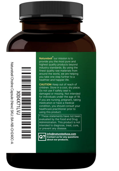 NatureBell Cholin 500 mg mit Omega-3-Fettsäuren, 240 Kapseln | Hochdosierte 2-in-1 Cholinbitartrat-Formel | Non-GMO