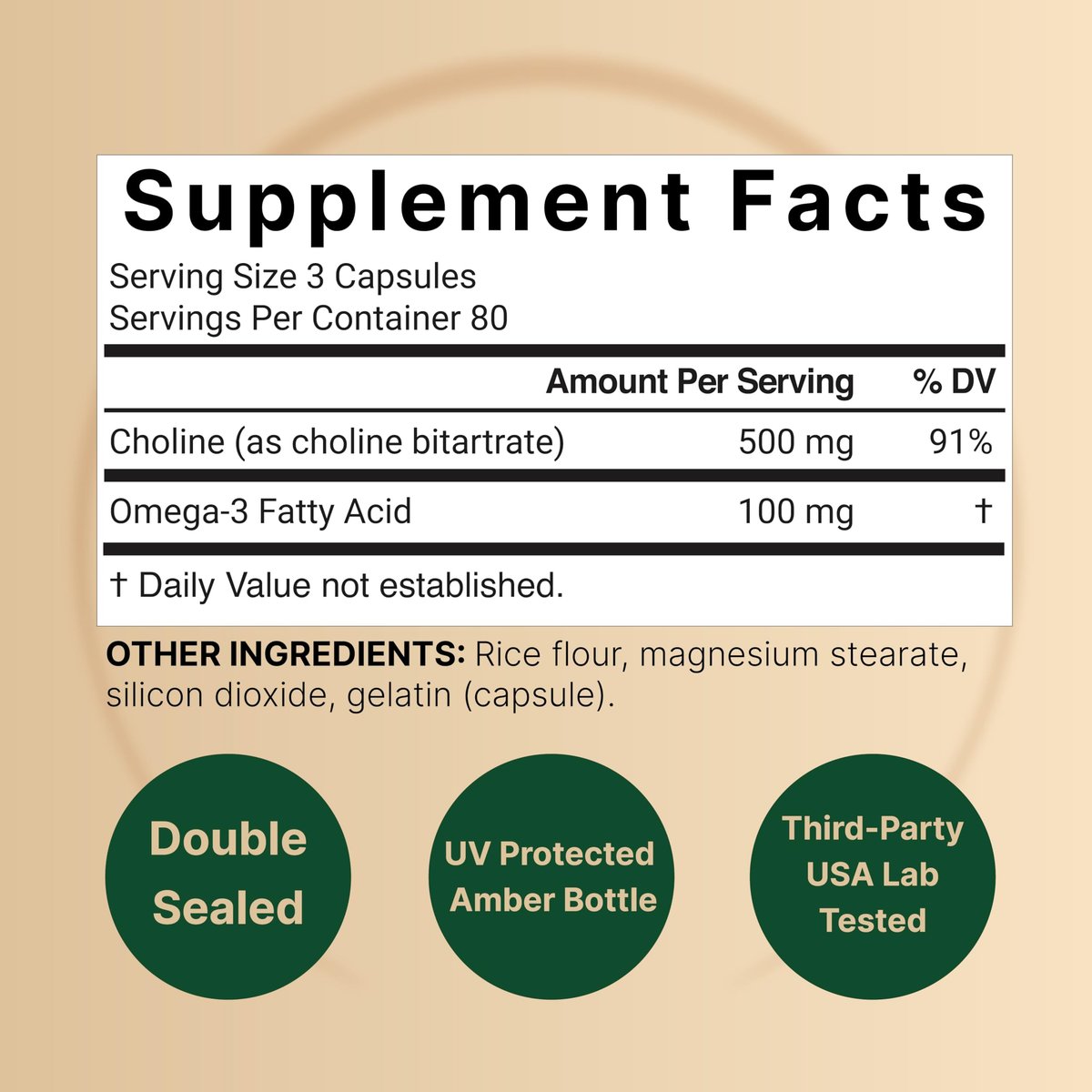 NatureBell Cholin 500 mg mit Omega-3-Fettsäuren, 240 Kapseln | Hochdosierte 2-in-1 Cholinbitartrat-Formel | Non-GMO